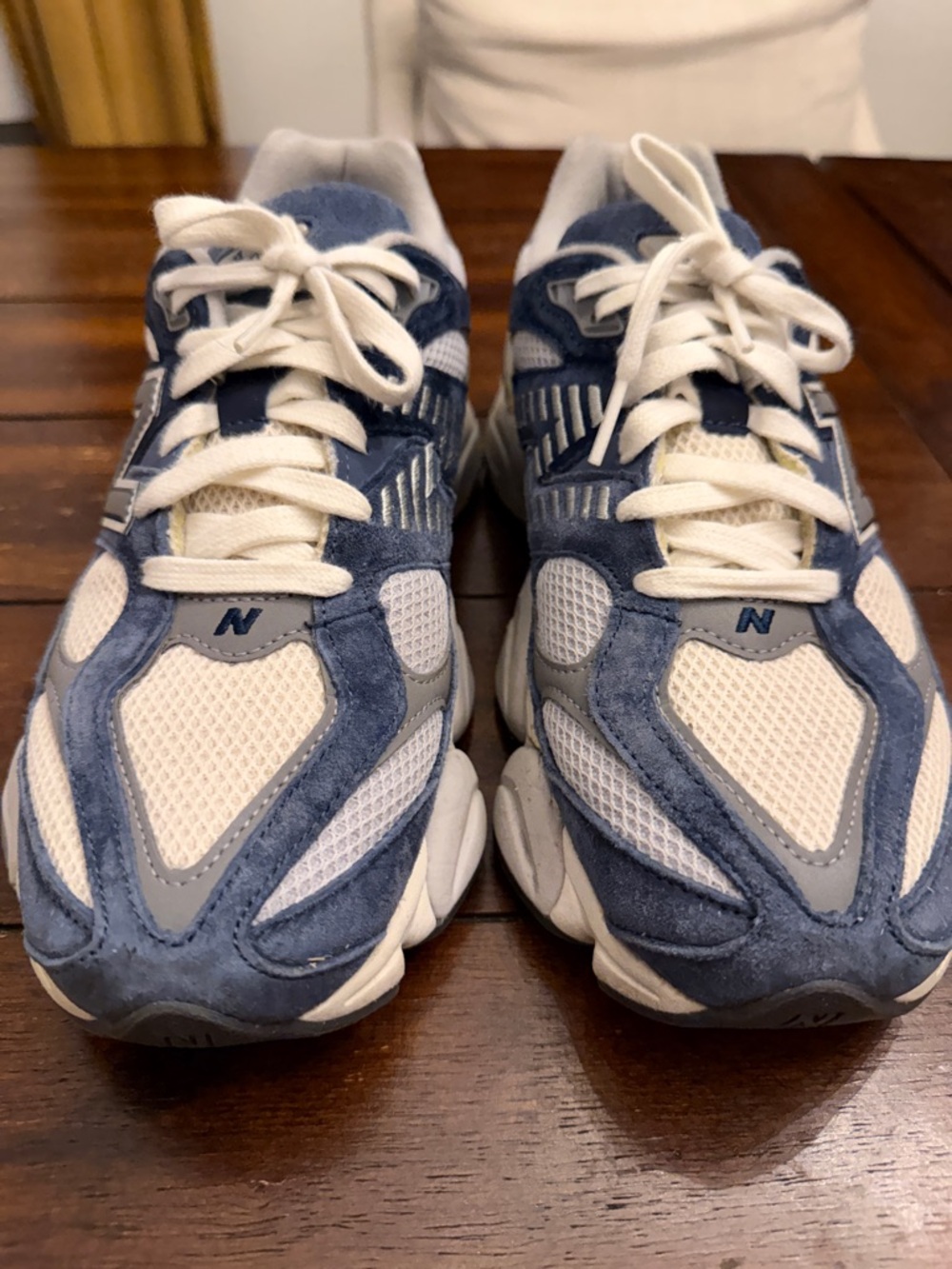 New Balance 9060 Navy Blue and White Mesh Suede Trainers